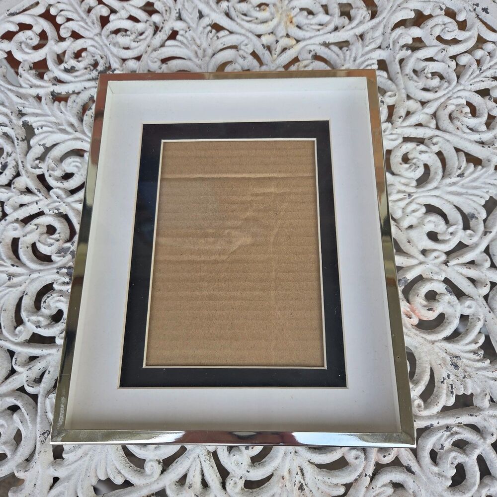 Vintage Silver Tone 8x10 Photo Frame Black White Double Mat Easel Back